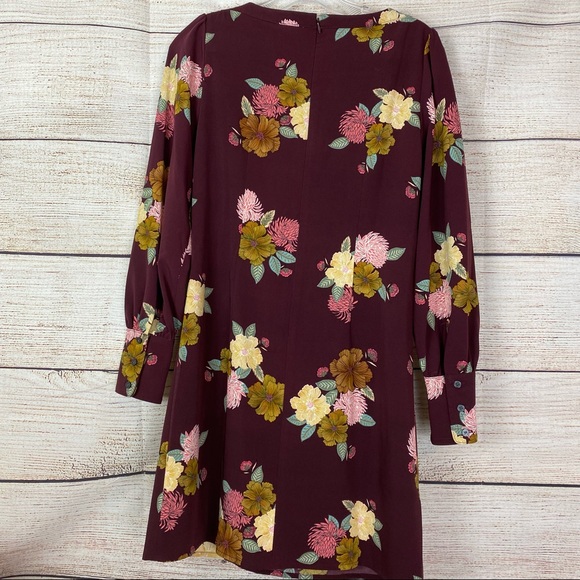 LOFT Womens Tunic Dress Burgundy Floral Print Long Sleeved NEW Size 0 - Picture 4 of 7